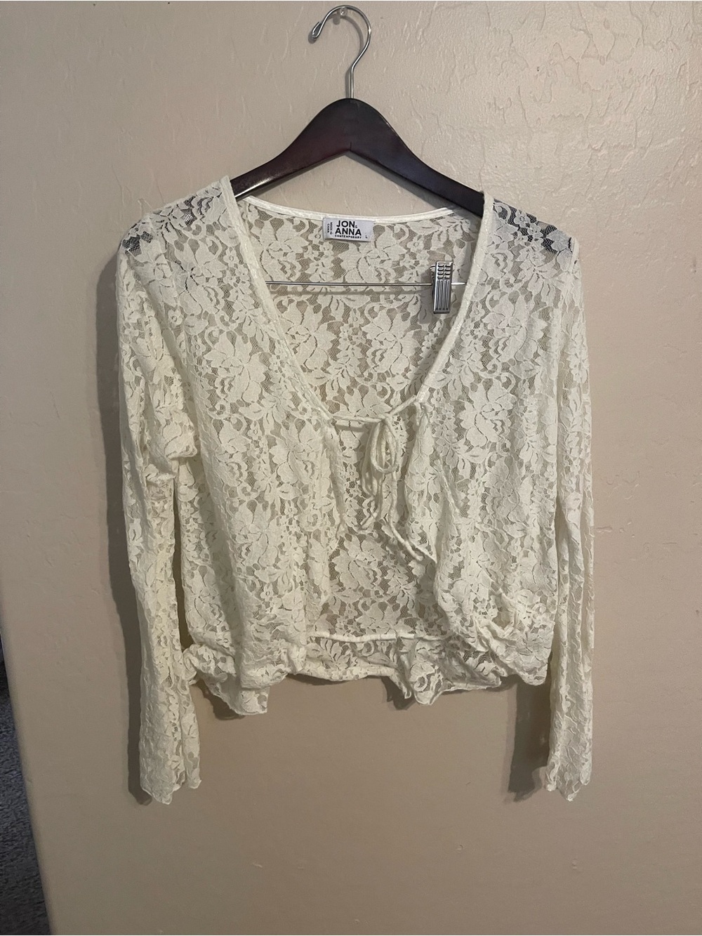 Jon & Anna Cream Lace Tie-Front Long Sleeve shrug
